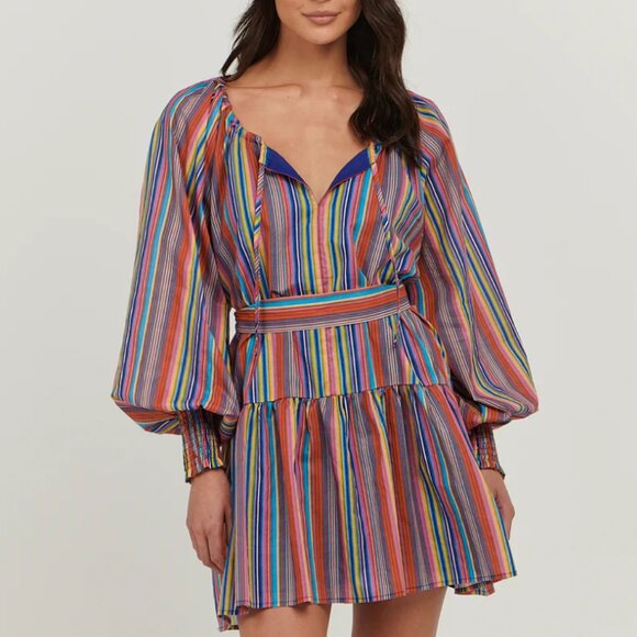 Charlie Holiday Mariana Rainbow Colorful Stripe Boho Mini Dress Size 4 - Picture 3 of 11